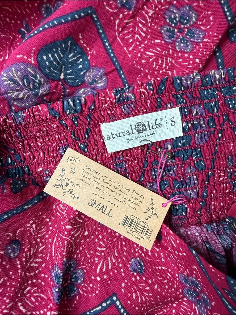 NATURAL LIFE Pink-Red Floral Boho Maxi Skirt with Side Slit